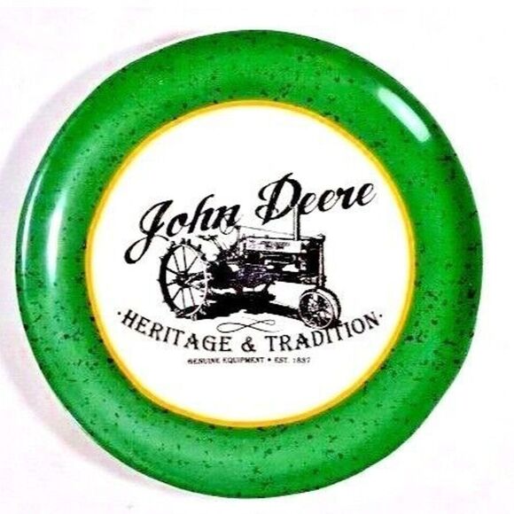 John Deere Heritage & Tradition 8-in Salad Plate Green Border Stoneware Gift NEW - Picture 1 of 3